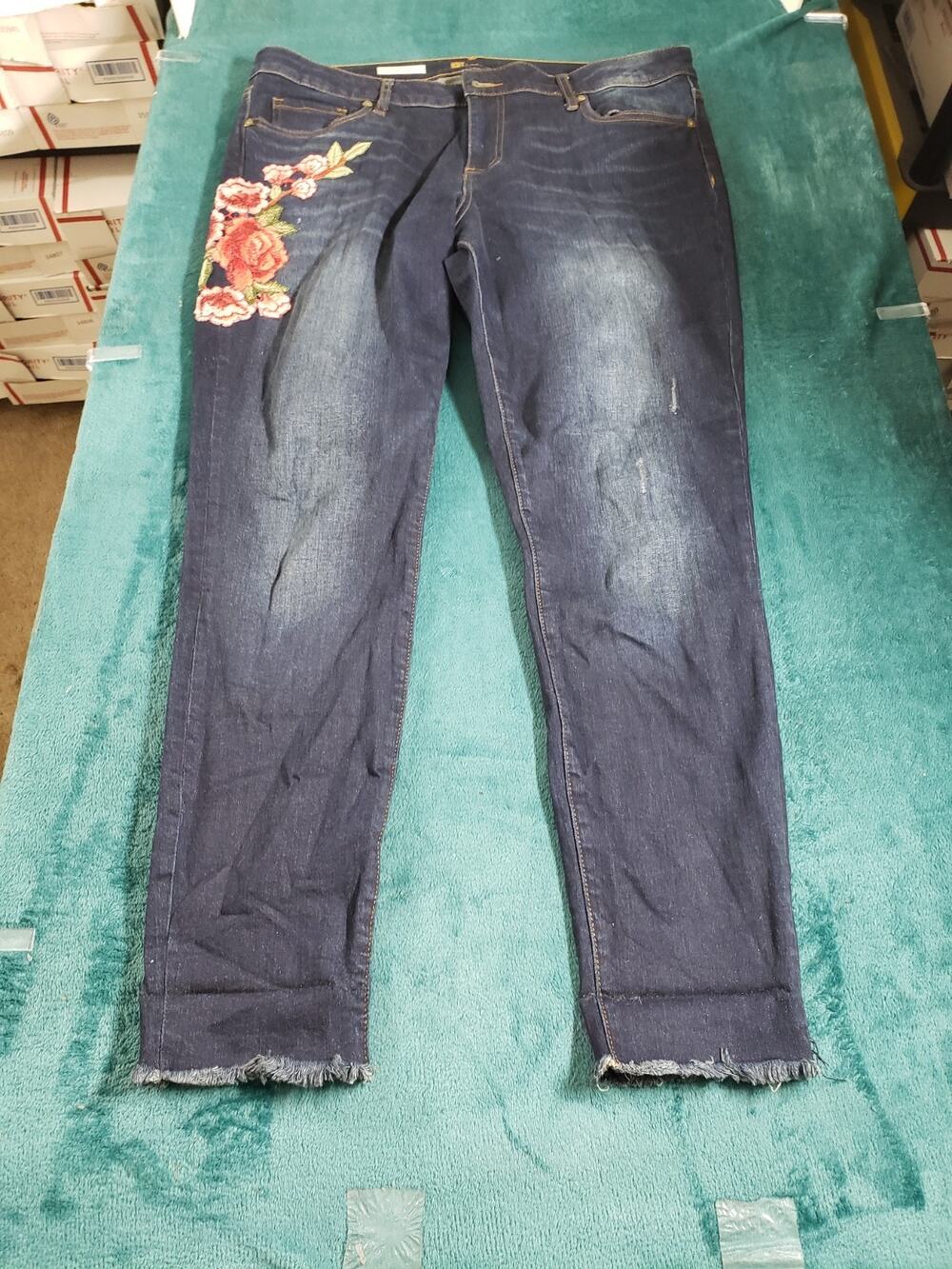 Kut from The Kloth Jeans Size 14 Womens Blue Flower Mid Rise Donna Ankle Skinny